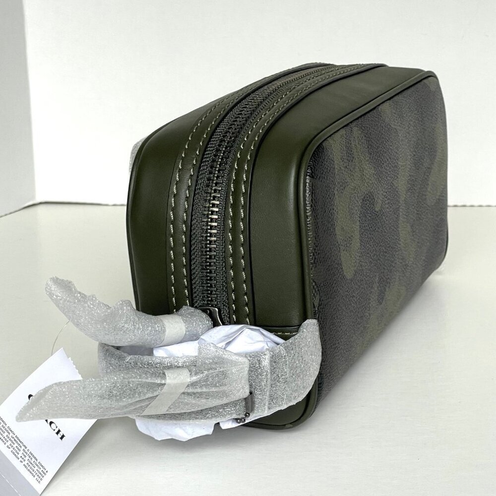 Coach Small Travel Kit Green Camo CX879 Leather Canvas Dopp Bag Toiletry Case - Picture 6 of 7